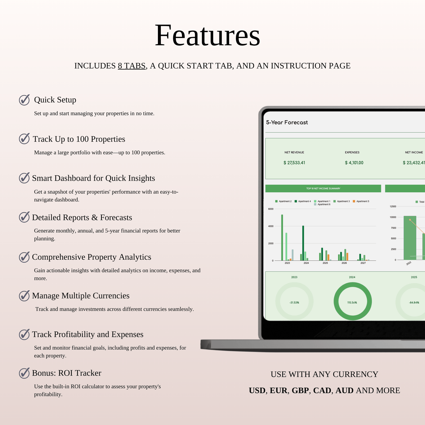 Airbnb Bookkeeping Spreadsheet Template (Green Theme) Keyzai