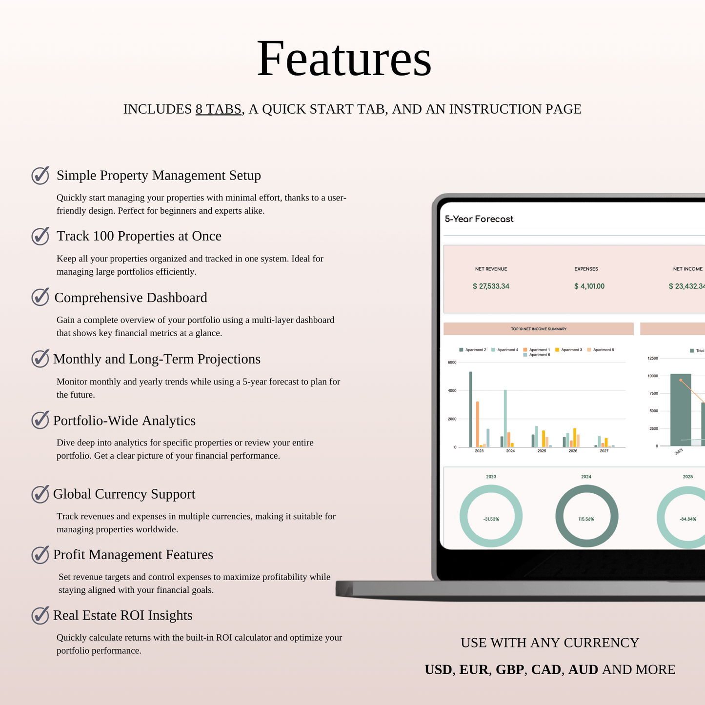 Rental Property Management Spreadsheet Template (Elegant Theme) Keyzai