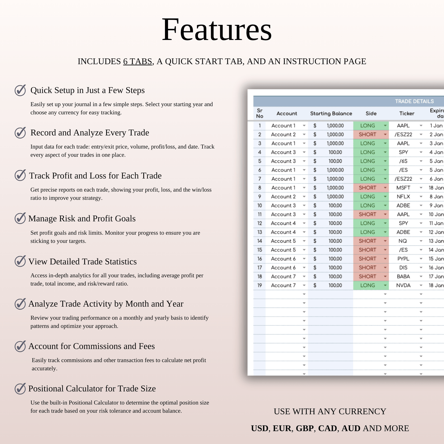Futures Trading Journal Template for Google Sheets and Excel Keyzai