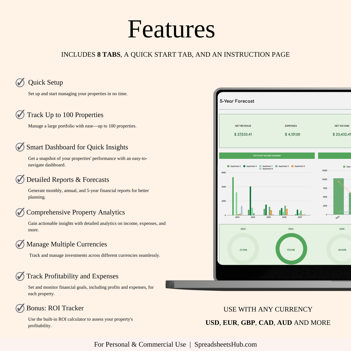 PLR - Airbnb Bookkeeping Spreadsheet Template (Green Theme) Keyzai