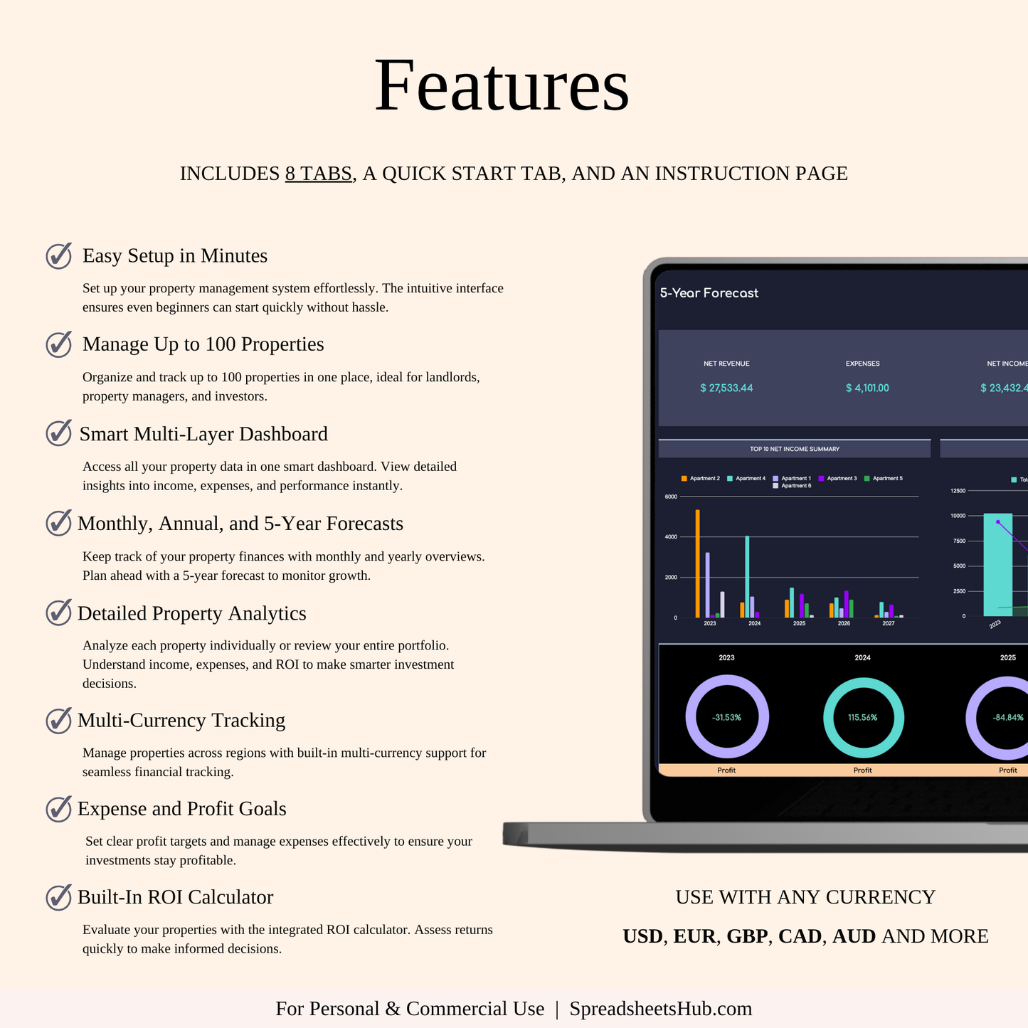 PLR - Rental Property Accounting & Bookkeeping Spreadsheet (Dark Theme) Keyzai