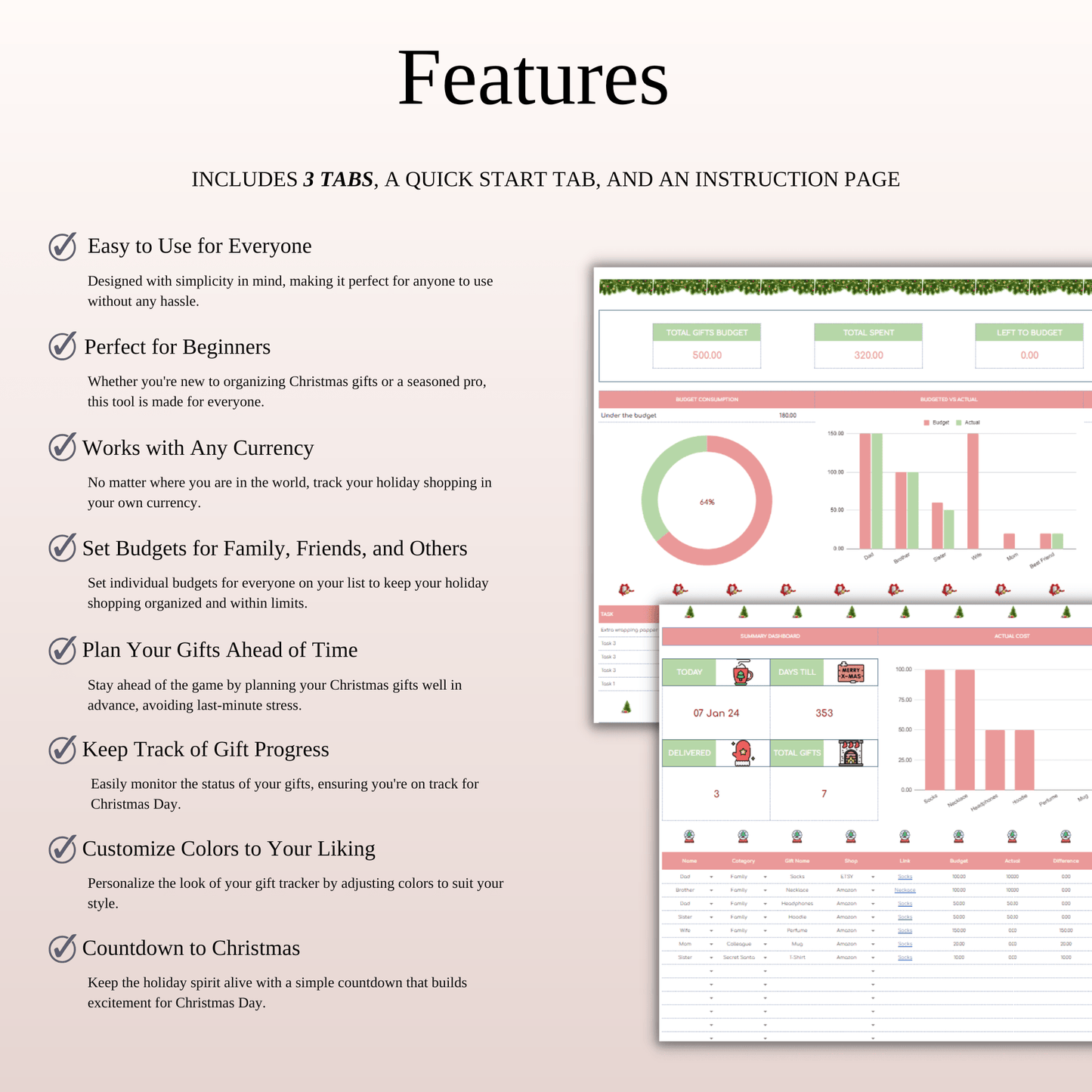 Christmas Planner Spreadsheet for Google Sheets & Excel Keyzai