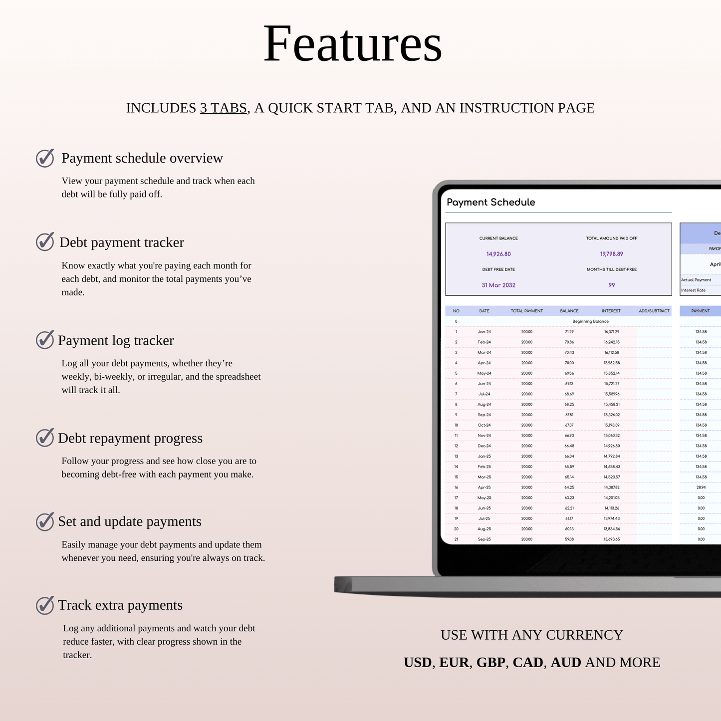 Debt Snowball Tracker Template Excel & Google Sheets (Rainbow Theme) Keyzai