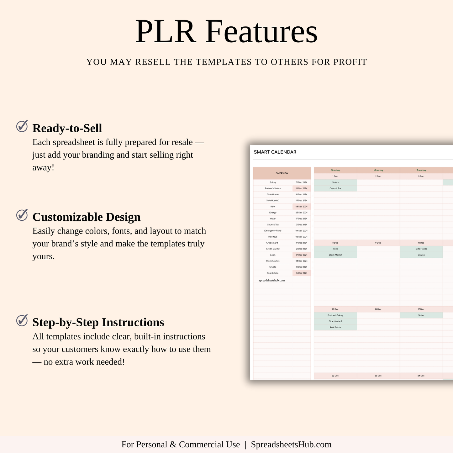 PLR - Bill Tracker Calendar Template (Elegant Theme) Keyzai