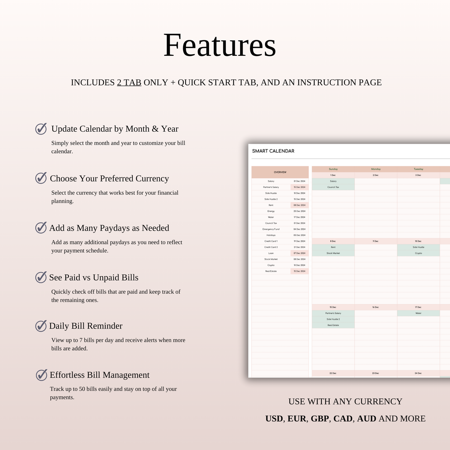Bill Tracker Calendar Template Excel & Google Sheets (Elegant Theme) Keyzai