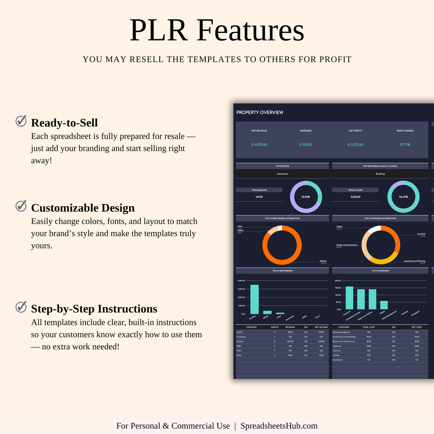 PLR - Rental Property Accounting & Bookkeeping Spreadsheet (Dark Theme) Keyzai