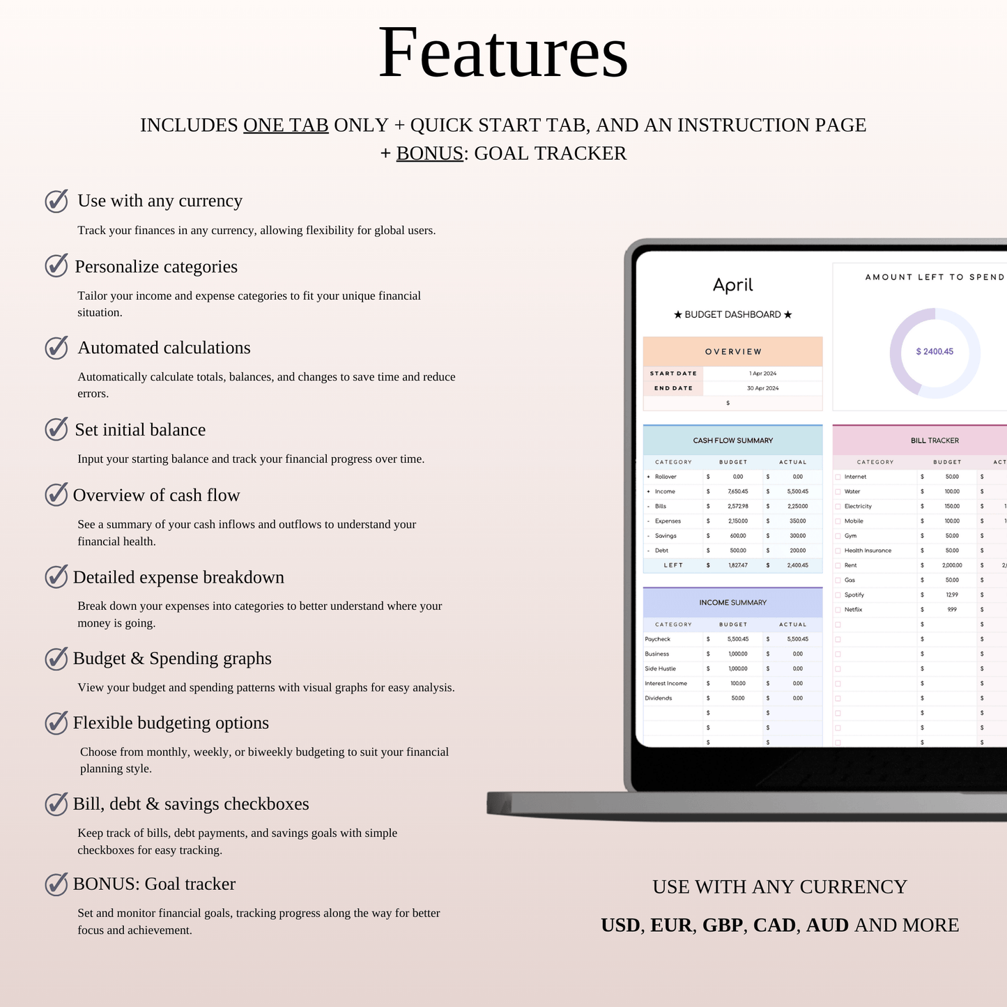 Ultimate Personal Finance Tracker Template (Rainbow Theme) Keyzai
