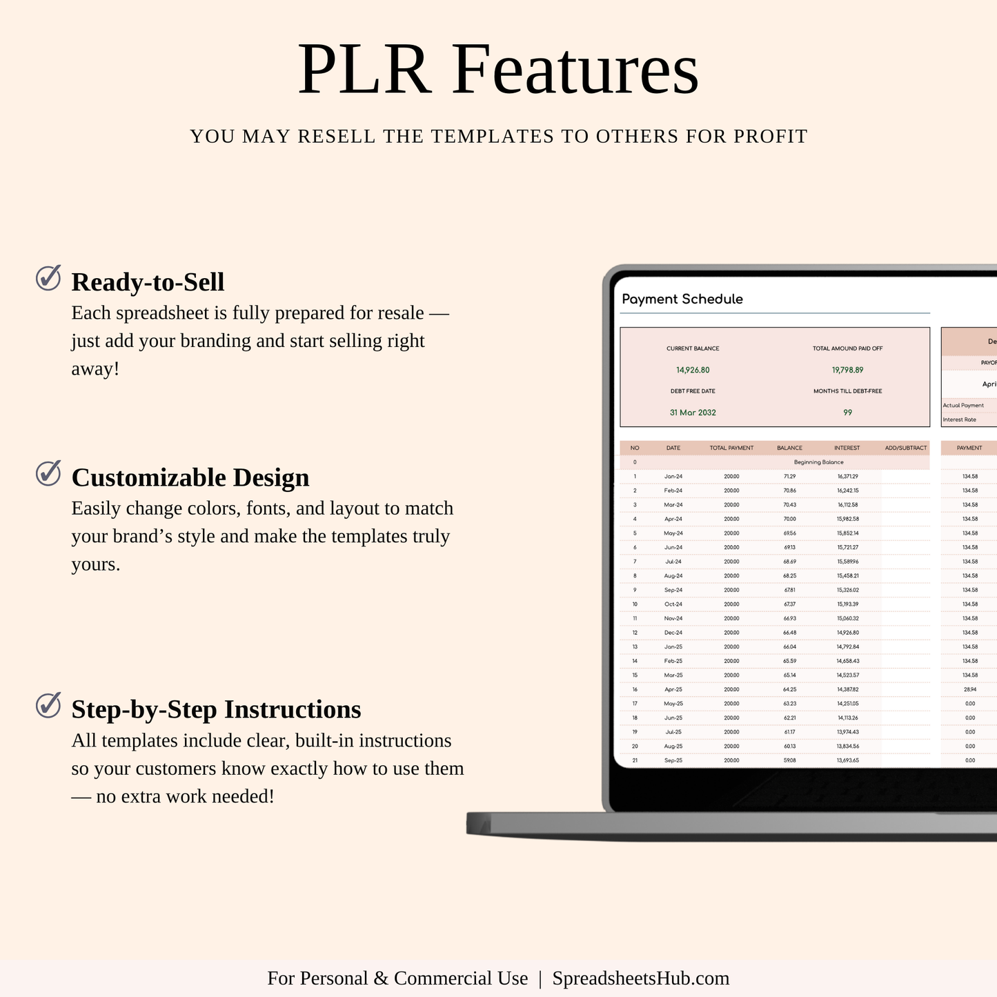 PLR - Debt Snowball Method Payoff Template (Elegant Mode) Keyzai