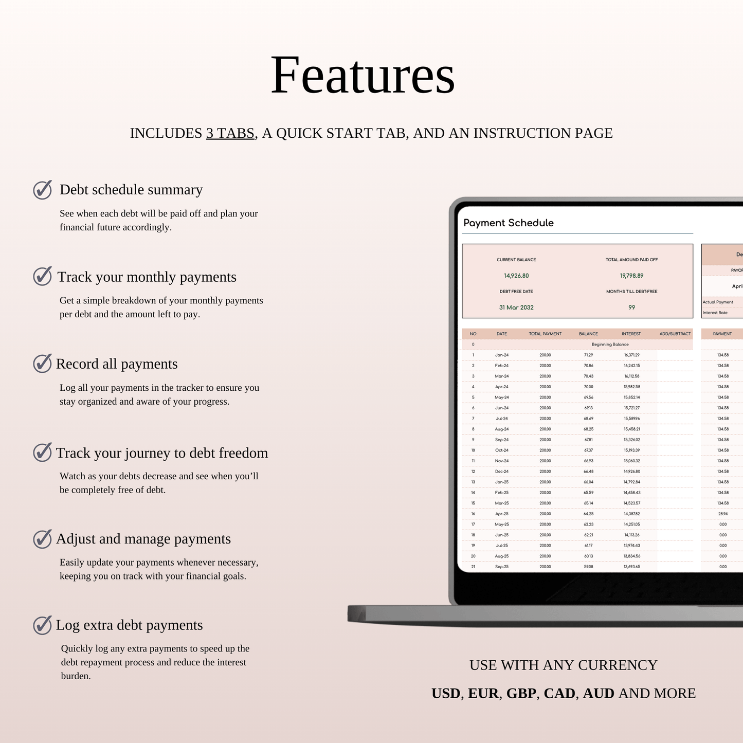 Debt Snowball Method Payoff Template for Excel & Google Sheets (Elegant Mode) Keyzai