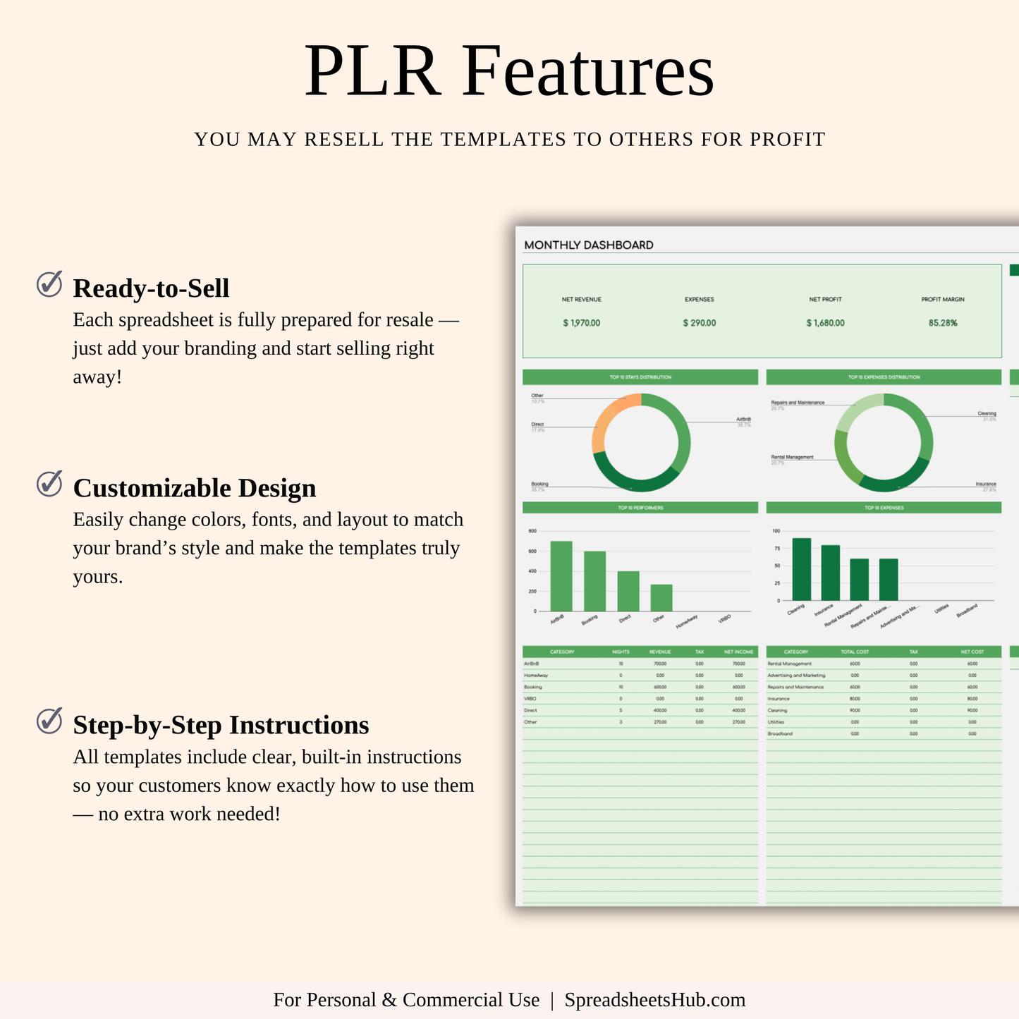 PLR - Airbnb Bookkeeping Spreadsheet Template (Green Theme) Keyzai