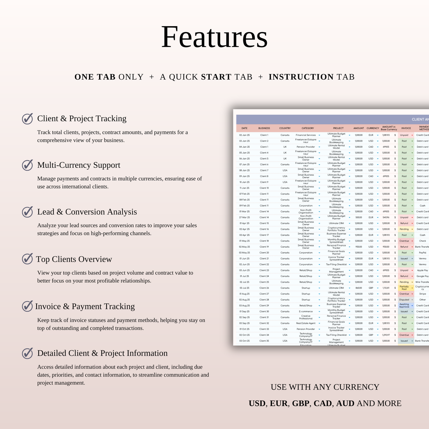 Client Tracker Spreadsheet Template in Excel and Google Sheets Keyzai