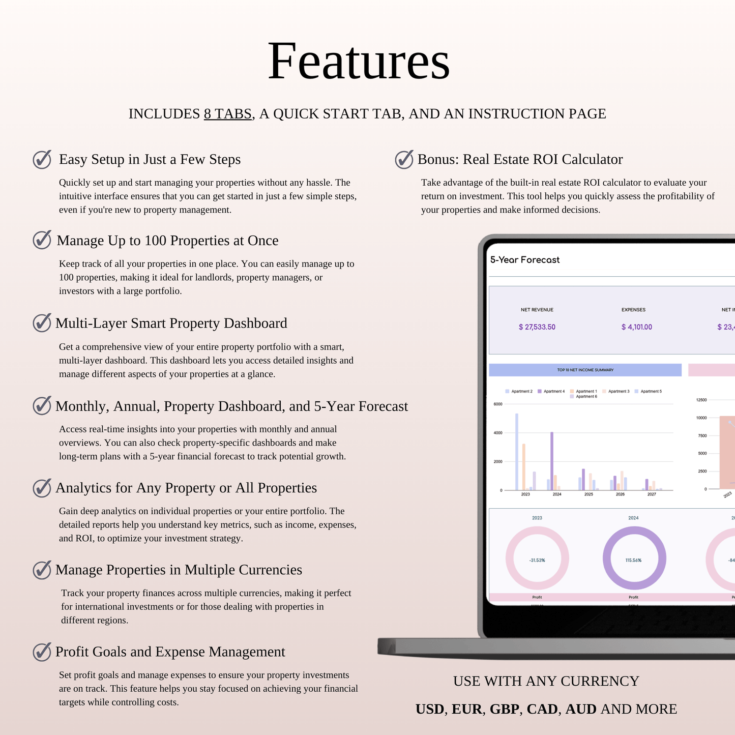 Airbnb Property Management Tracker (Rainbow Theme) Keyzai