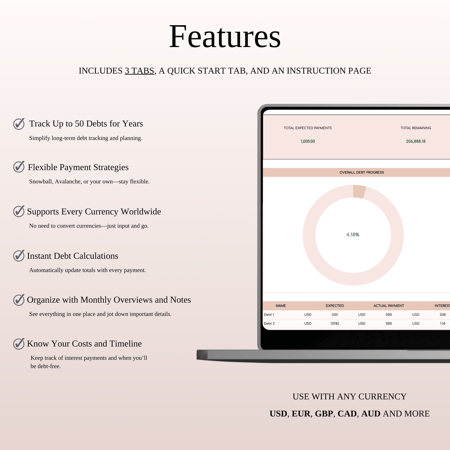 Debt Payoff Planner & Tracker (Elegant Theme) Keyzai
