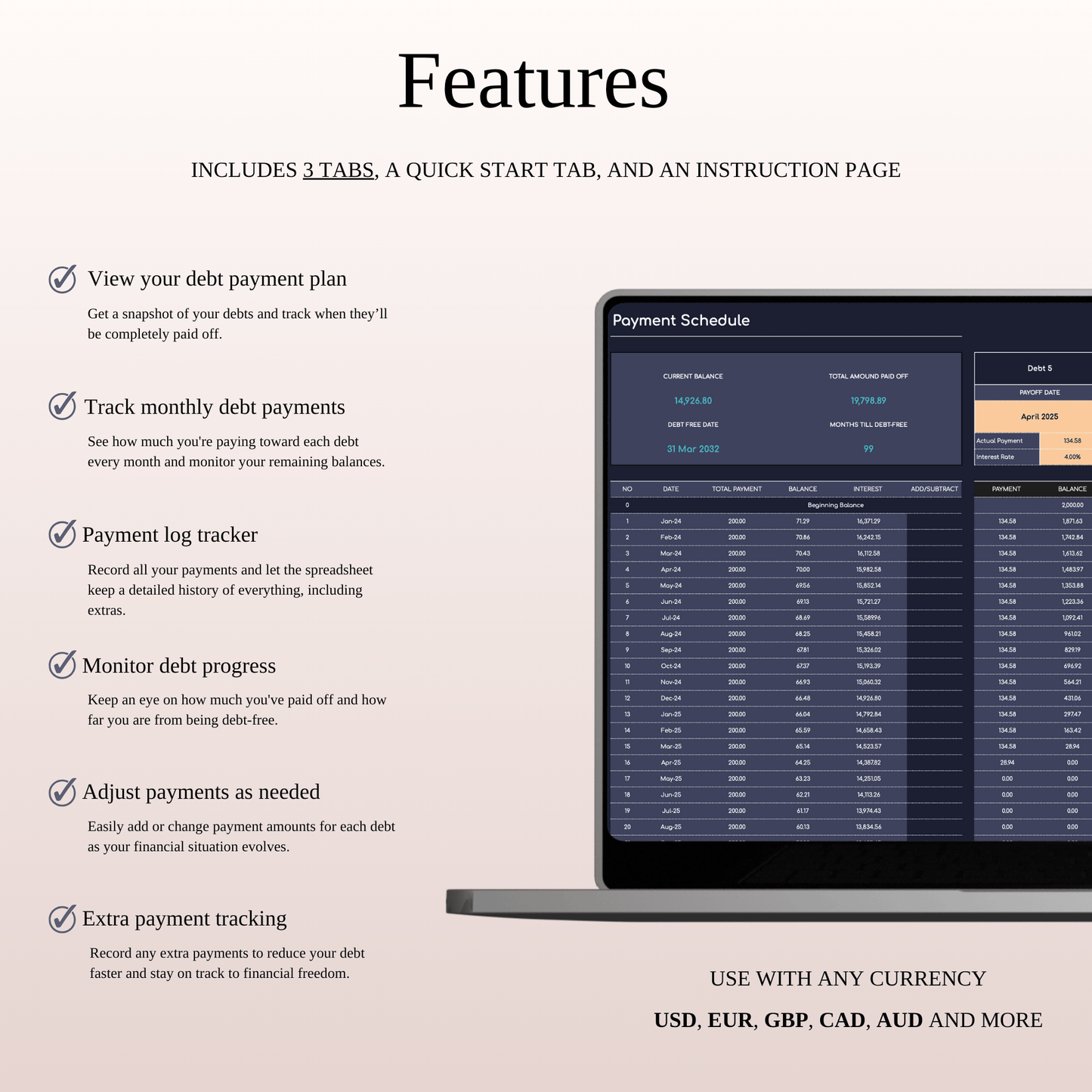 Debt Snowball Payoff Template for Excel & Google Sheets (Dark Mode) Keyzai