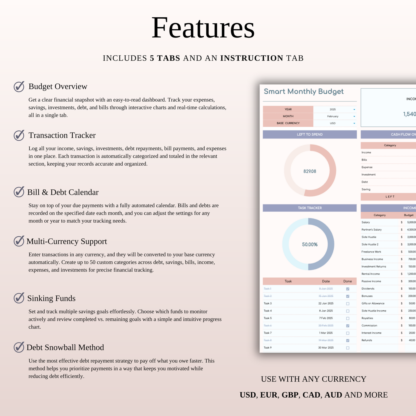Ultimate Monthly Budget Spreadsheet Template Excel & Google Sheets Keyzai