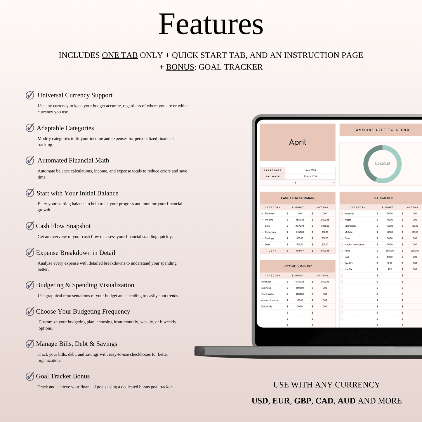 Easy Budget Planner for Personal Finance Tracking (Elegant Theme) Keyzai