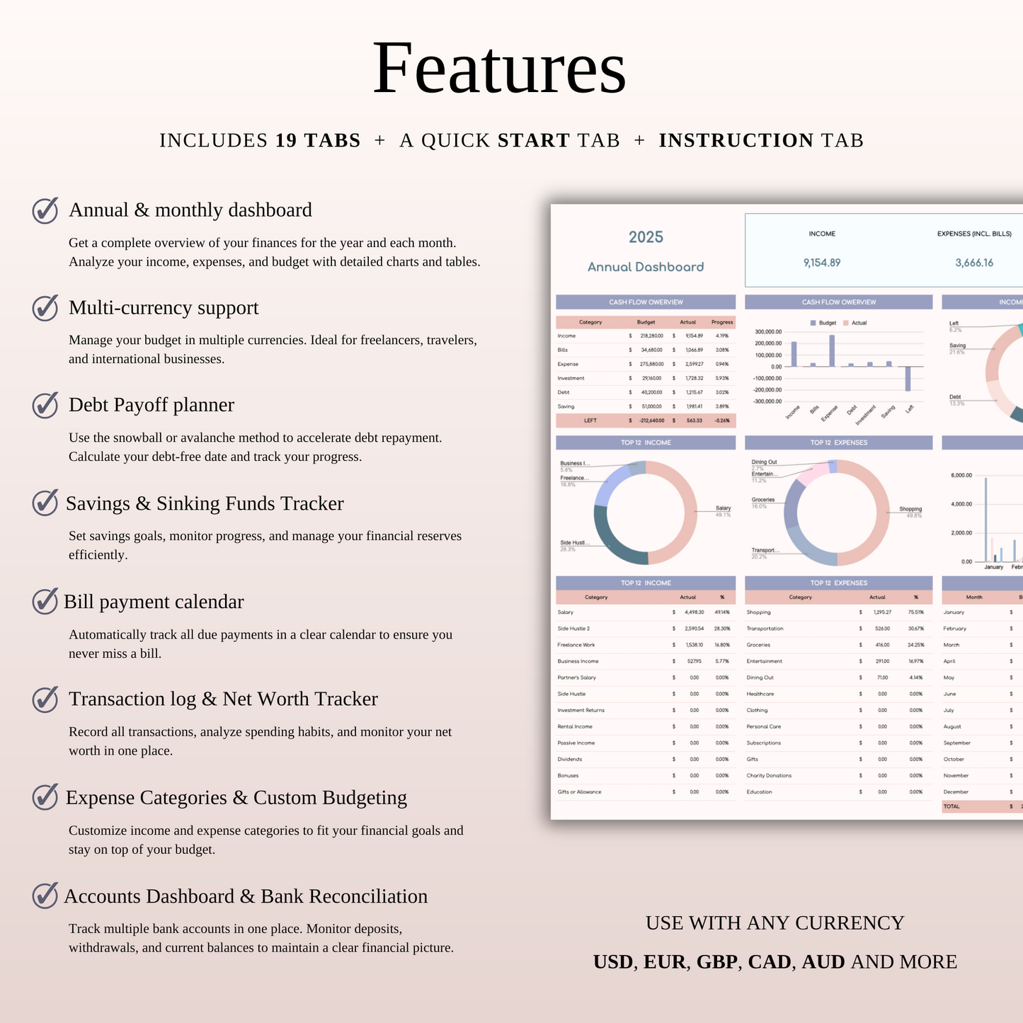 Annual Budget Spreadsheet Template in Excel & Google Sheets Keyzai