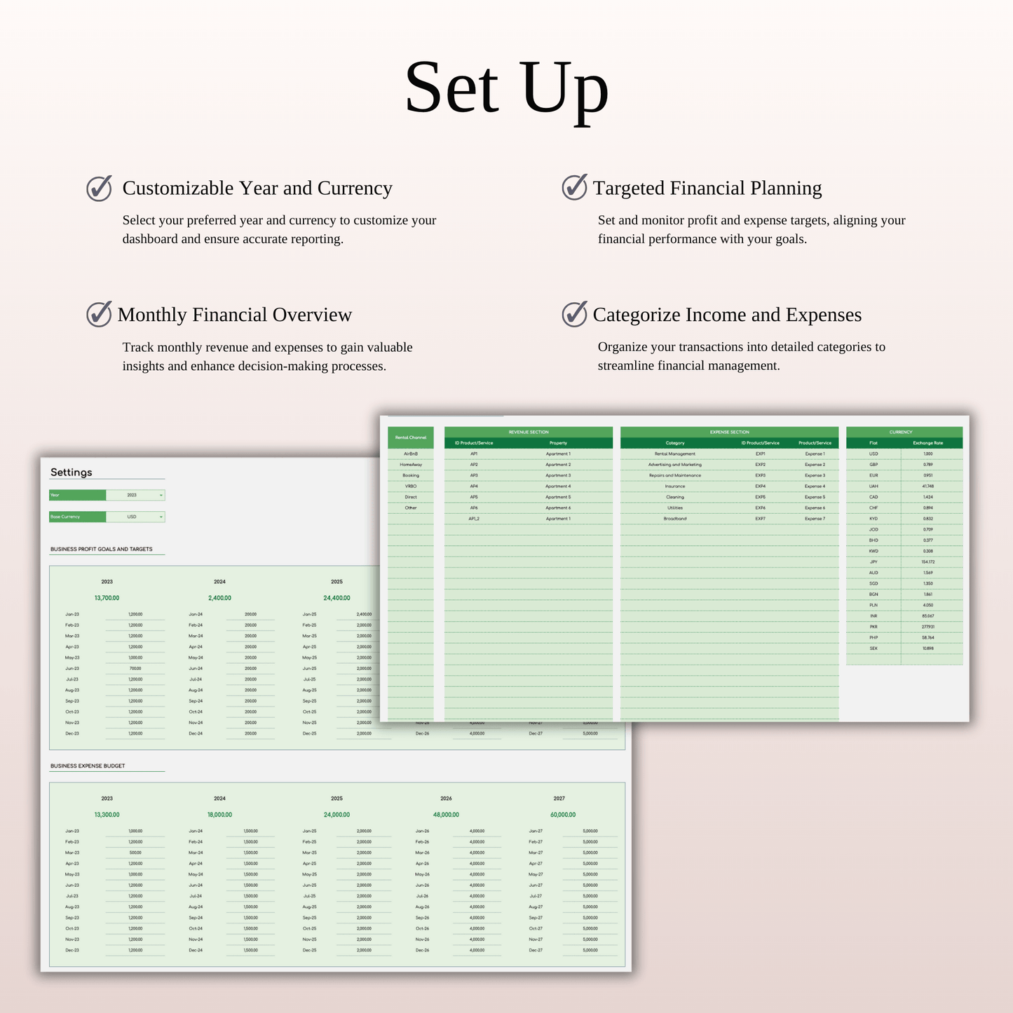 Rental Property Bookkeeping Tracker | Excel & Google Sheets Template (Green Theme) Keyzai