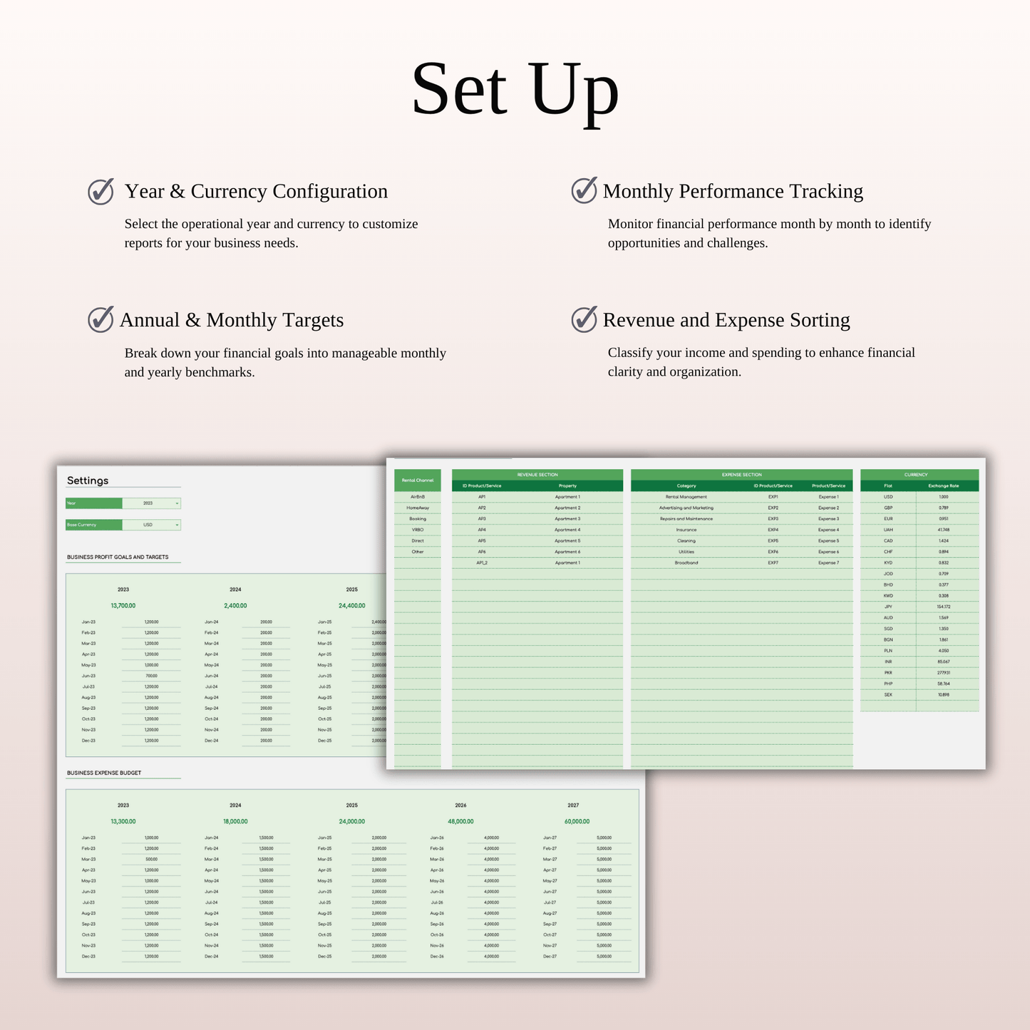 Airbnb Bookkeeping Spreadsheet Template (Green Theme) Keyzai