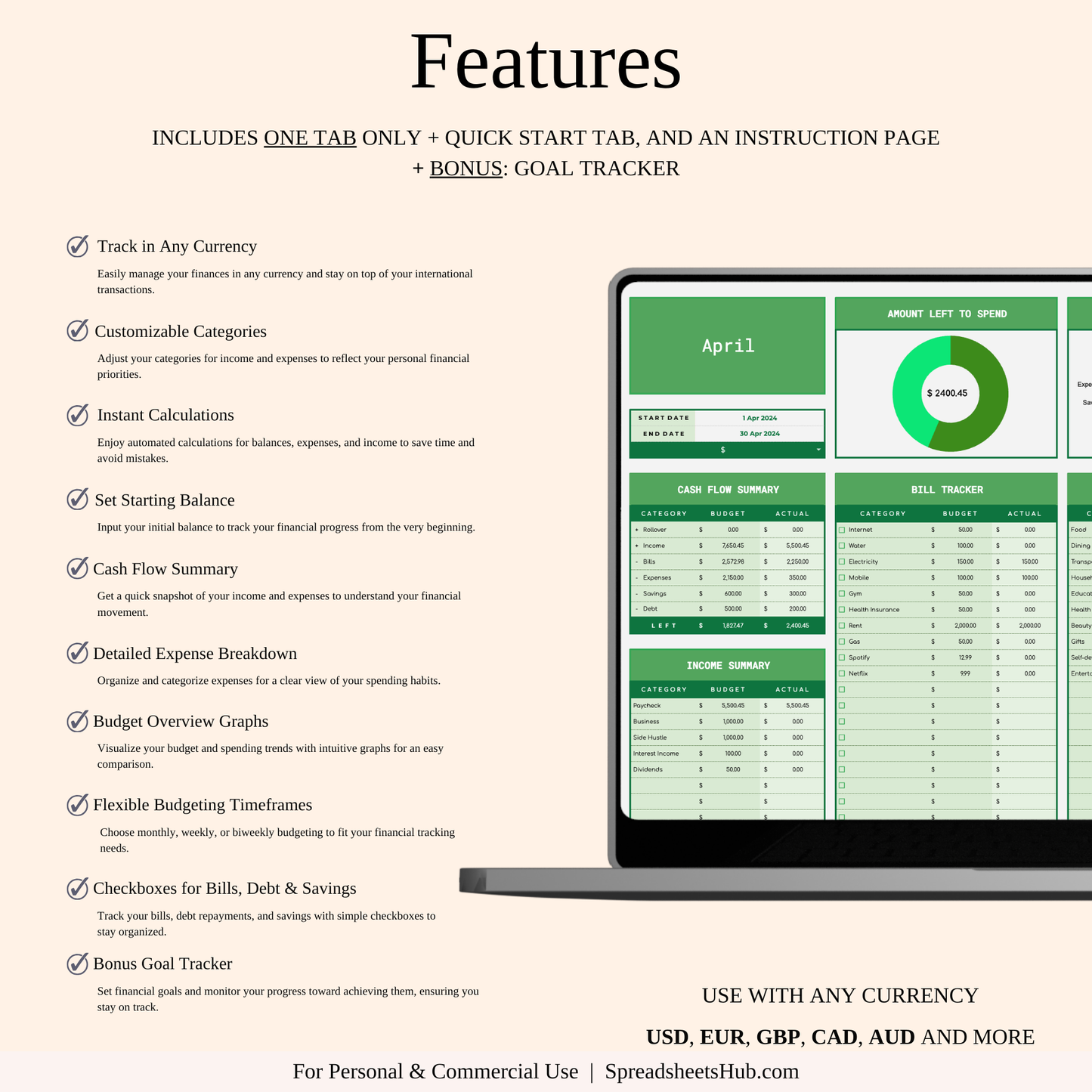 PLR - Simple Budget Planner (Green Theme) Keyzai