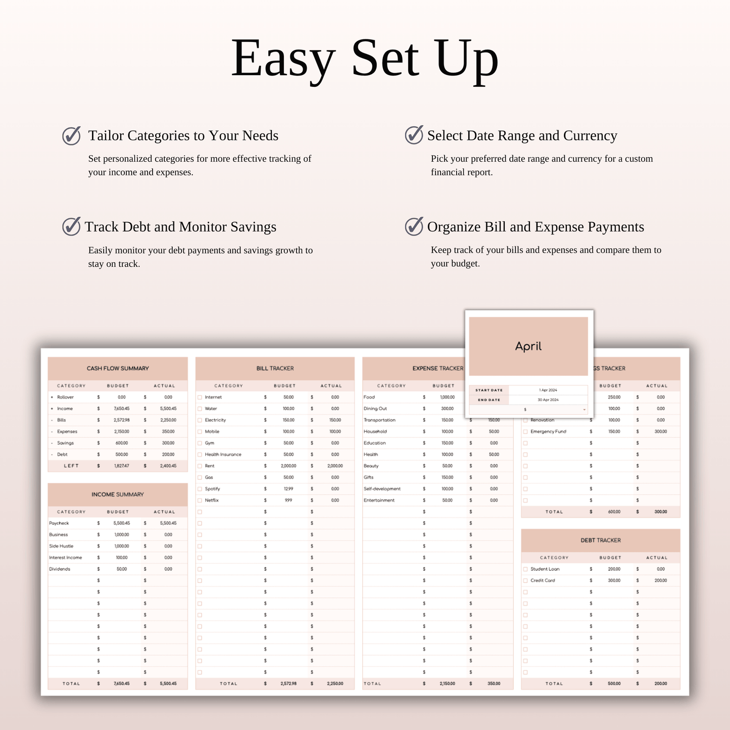 Easy Budget Planner for Personal Finance Tracking (Elegant Theme) Keyzai