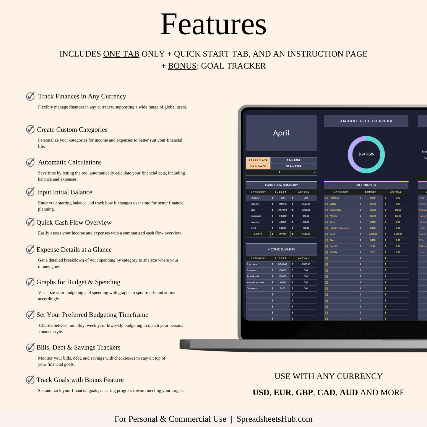 PLR - Budget Planner | Monthly Finance Tracker (Dark Theme) Keyzai