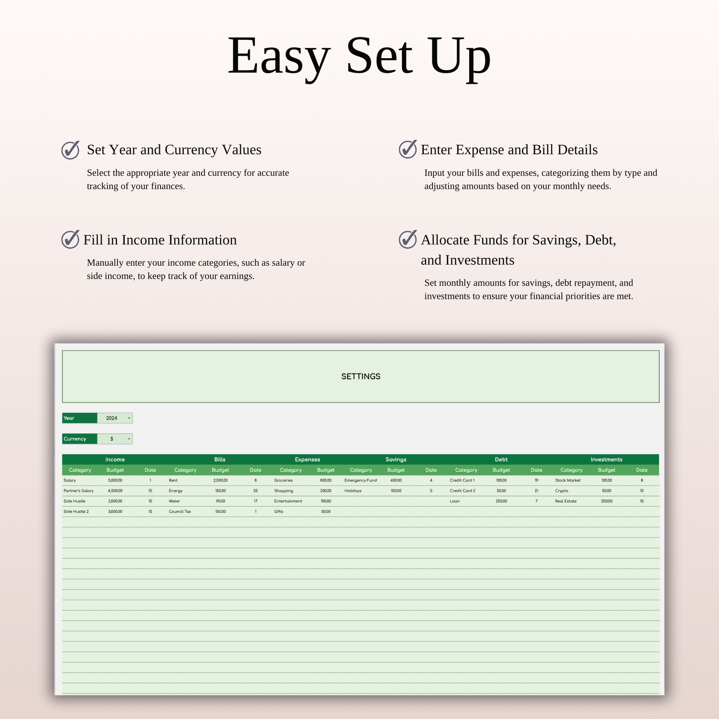 Monthly Bill Calendar Spreadsheet Template (Green Theme) Keyzai