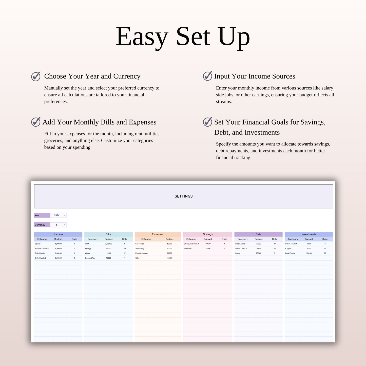 Bill Tracker Spreadsheet for Excel & Google Sheets (Rainbow Theme) Keyzai