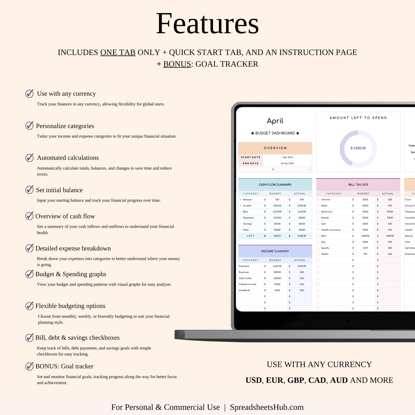 PLR - Ultimate Personal Finance Tracker Template (Rainbow Theme) Keyzai