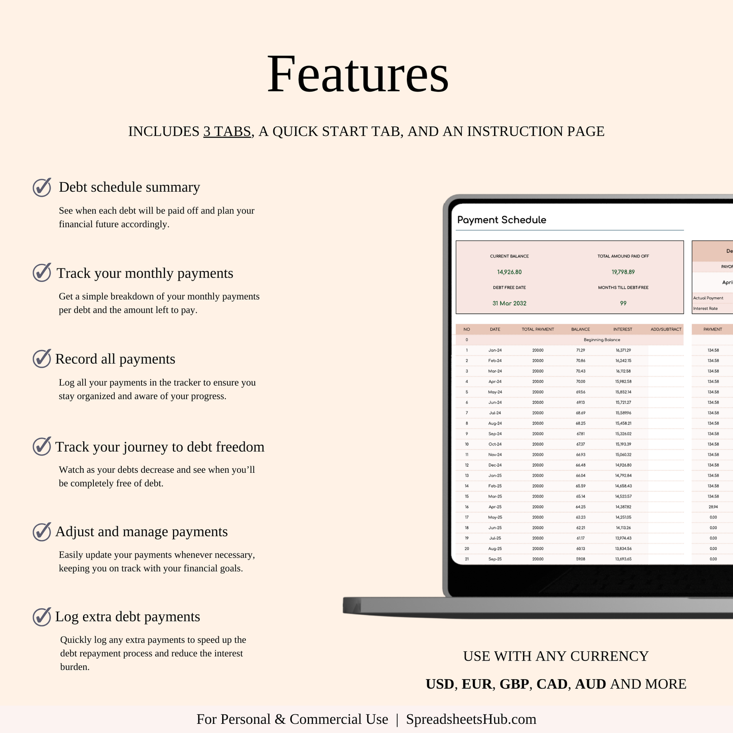 PLR - Debt Snowball Method Payoff Template (Elegant Mode) Keyzai