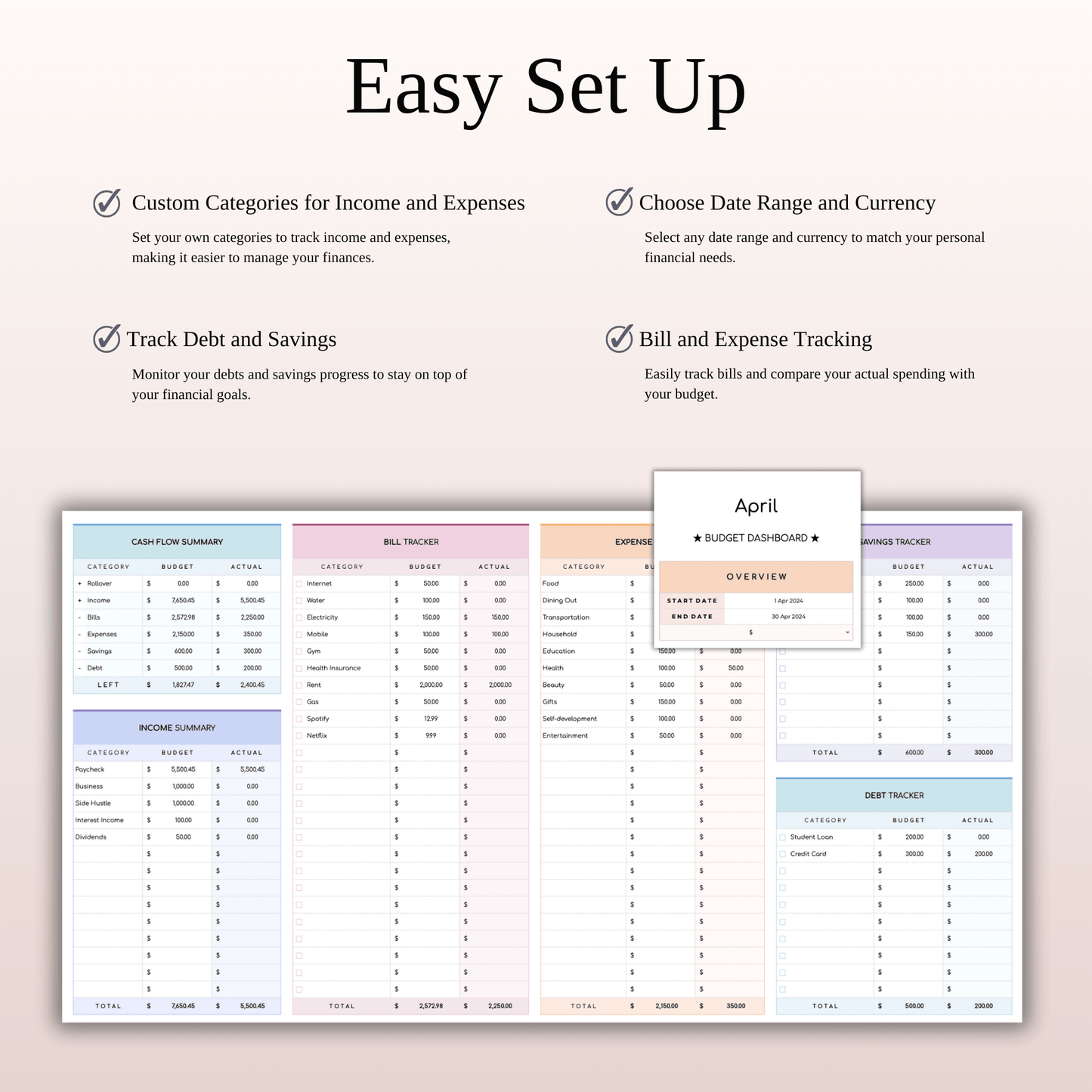 Ultimate Personal Finance Tracker Template (Rainbow Theme) Keyzai