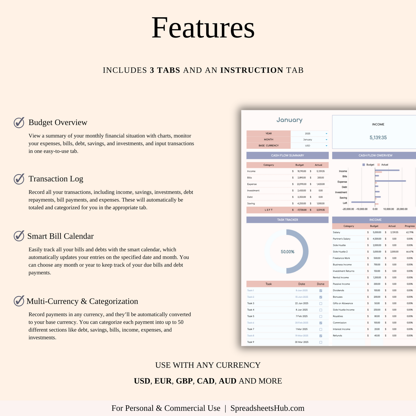 PLR - Monthly Budget Spreadsheet Template Keyzai