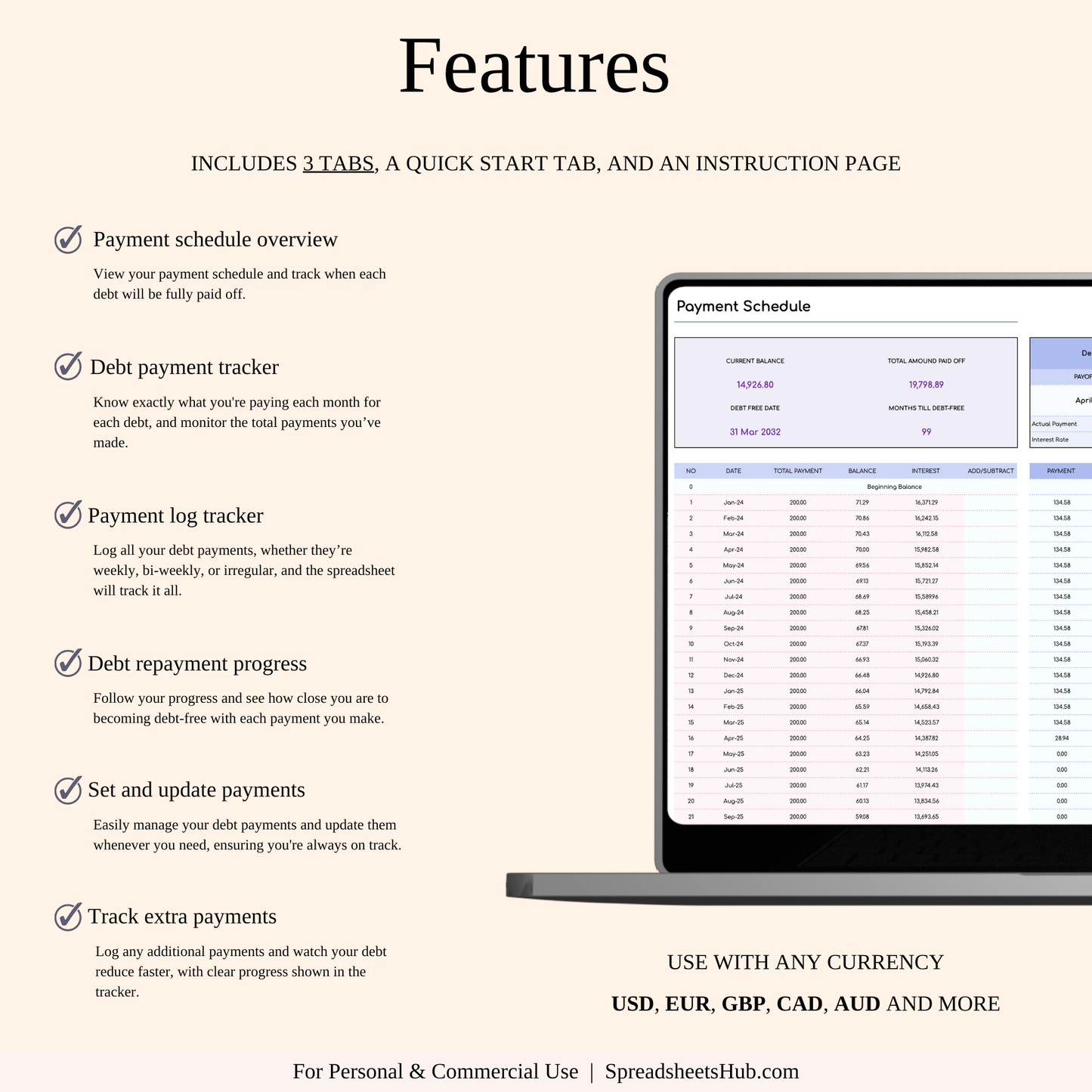 PLR - Debt Snowball Tracker Template (Rainbow Theme) Keyzai