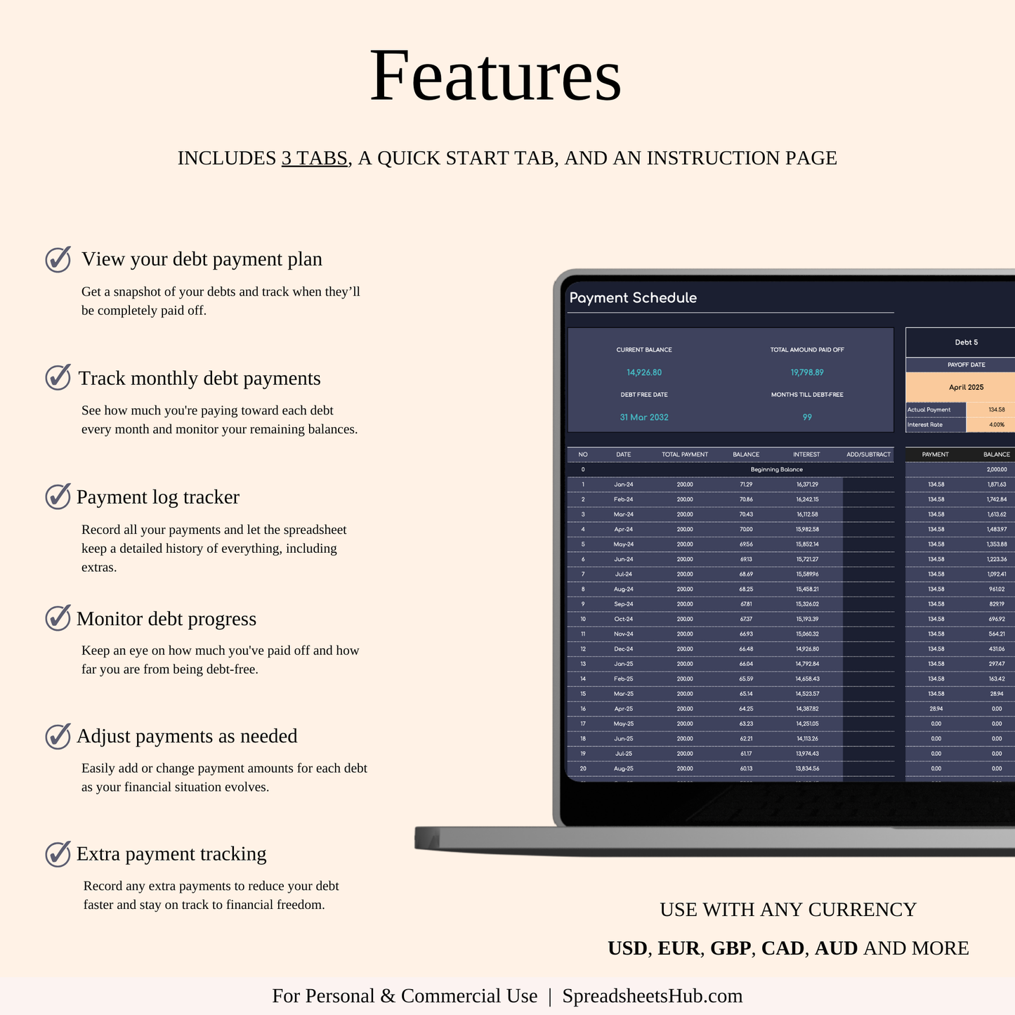PLR - Debt Snowball Payoff Template (Dark Mode) Keyzai