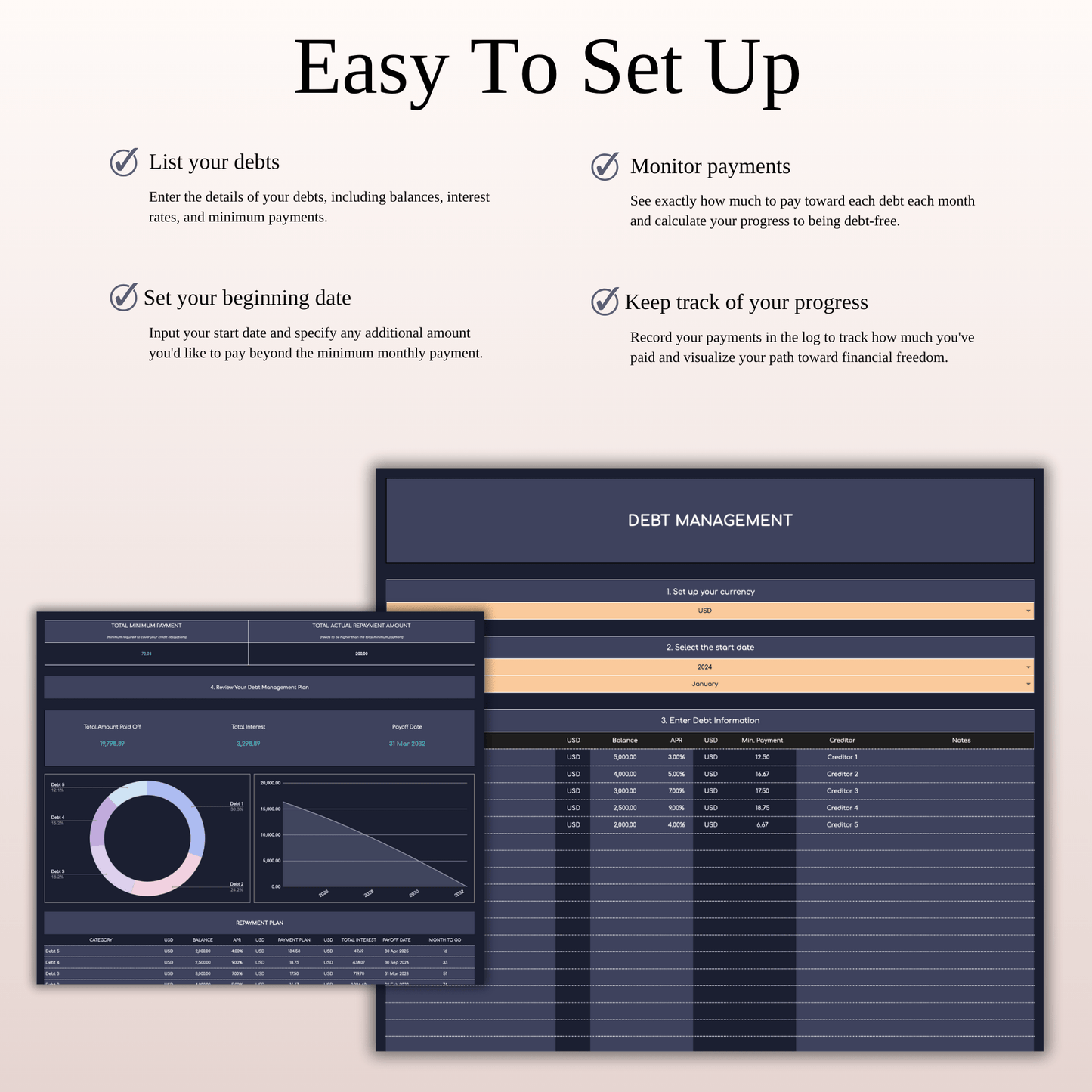 Debt Snowball Payoff Template for Excel & Google Sheets (Dark Mode) Keyzai