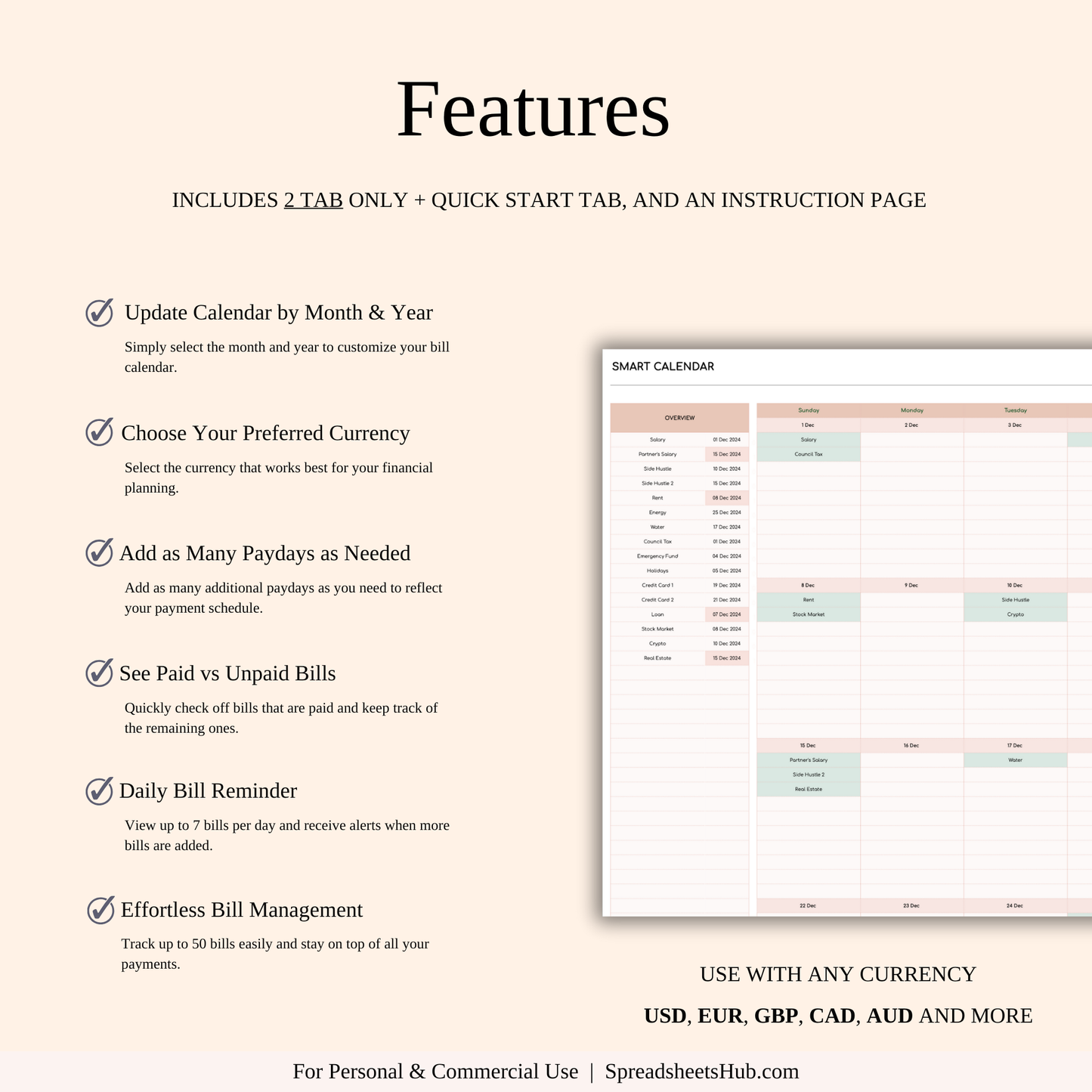 PLR - Bill Tracker Calendar Template (Elegant Theme) Keyzai
