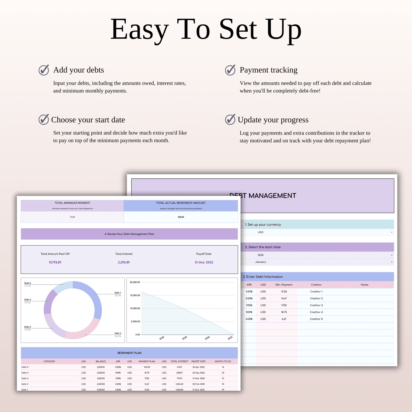 Debt Snowball Tracker Template Excel & Google Sheets (Rainbow Theme) Keyzai