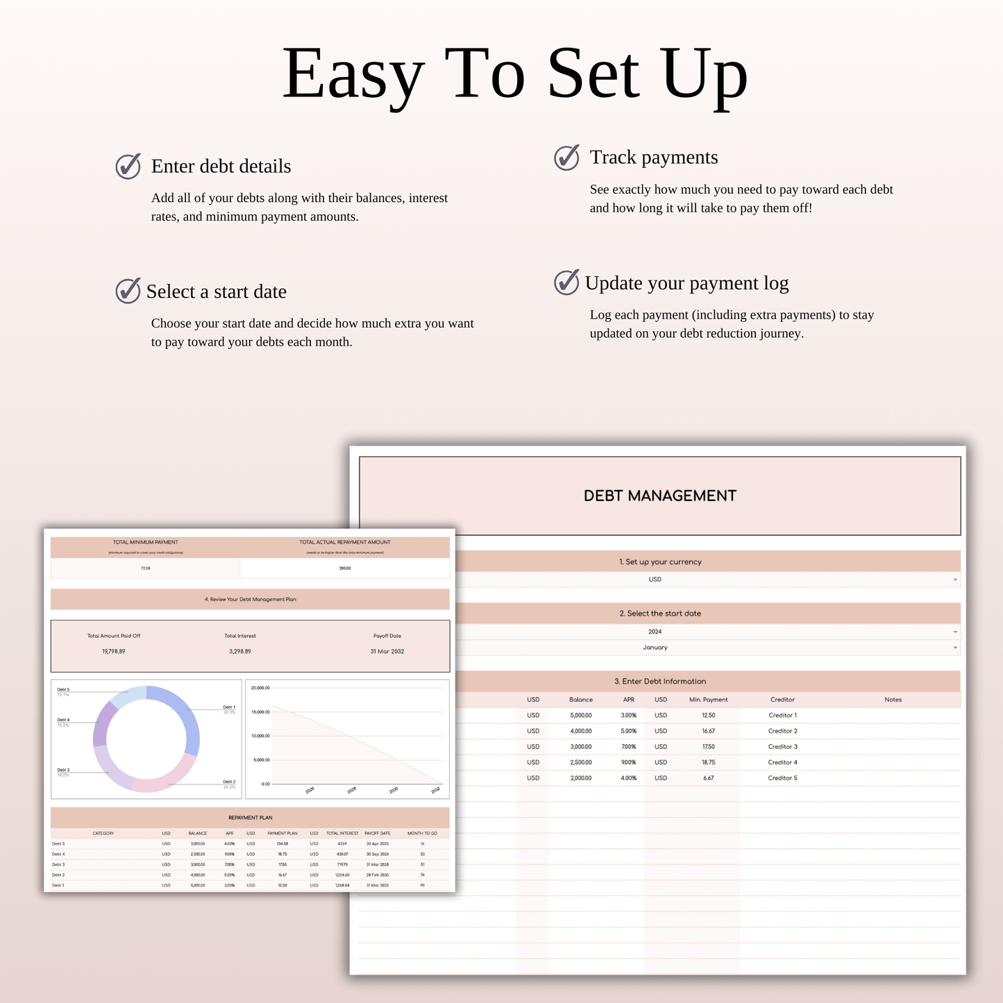 Debt Snowball Method Payoff Template for Excel & Google Sheets (Elegant Mode) Keyzai