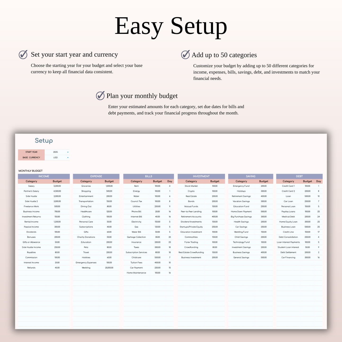Annual Budget Spreadsheet Template in Excel & Google Sheets Keyzai