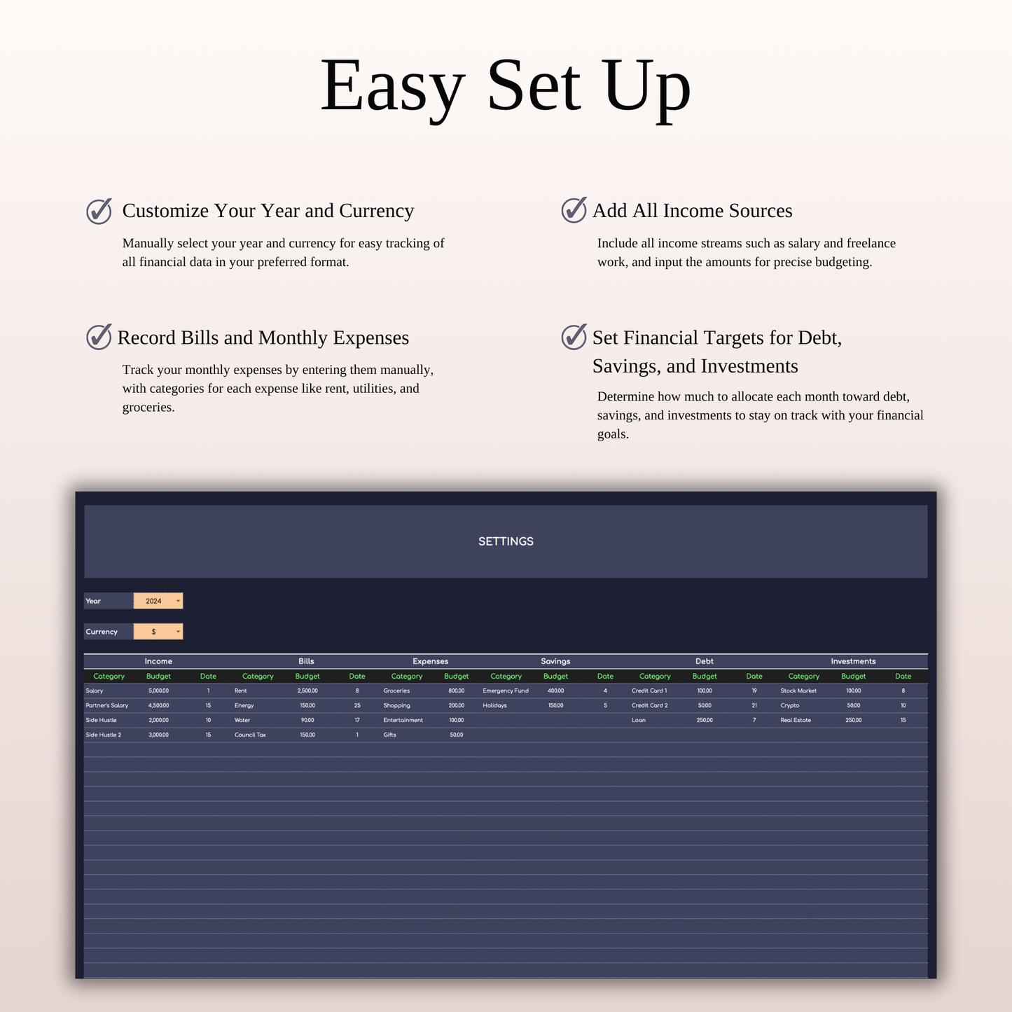 Bill Payment Calendar Template Excel & Google Sheets (Dark Theme) Keyzai