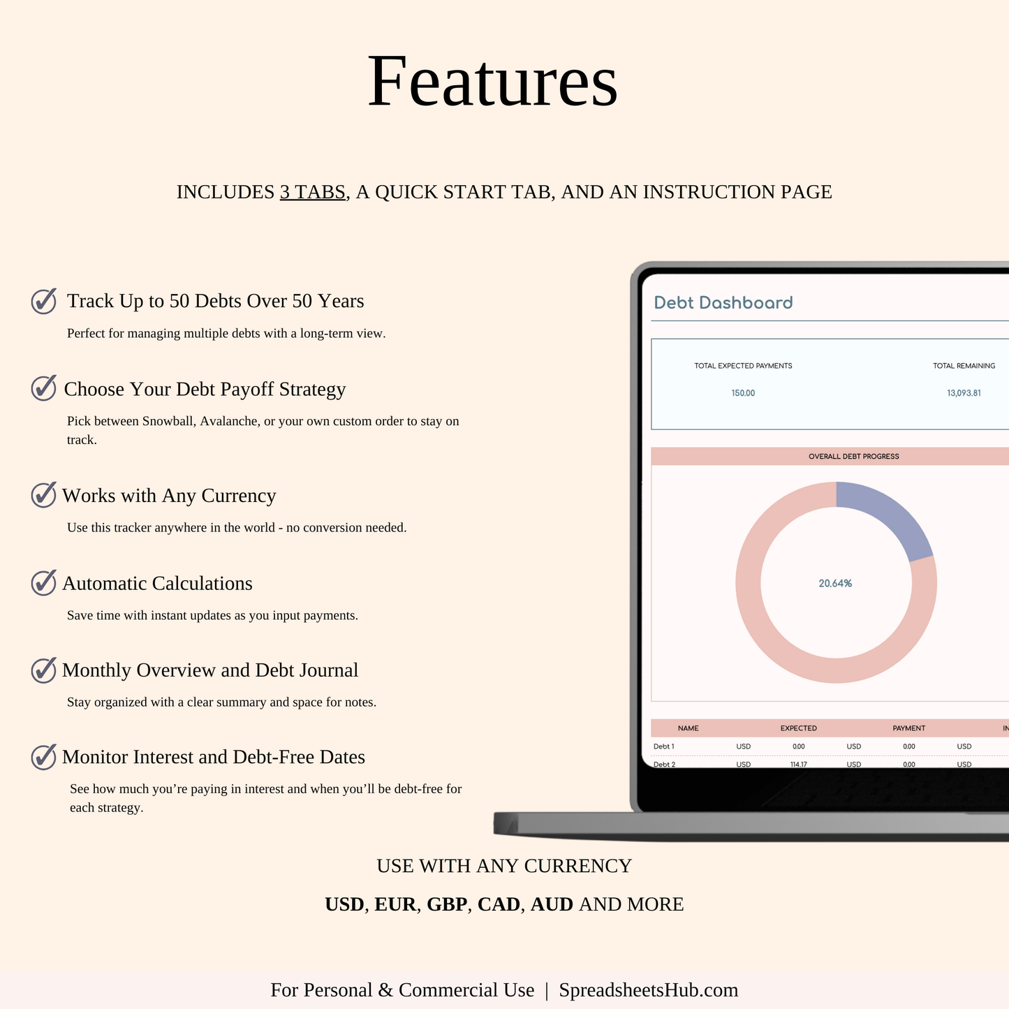PLR - Debt Payoff Tracker Dashboard Template Keyzai