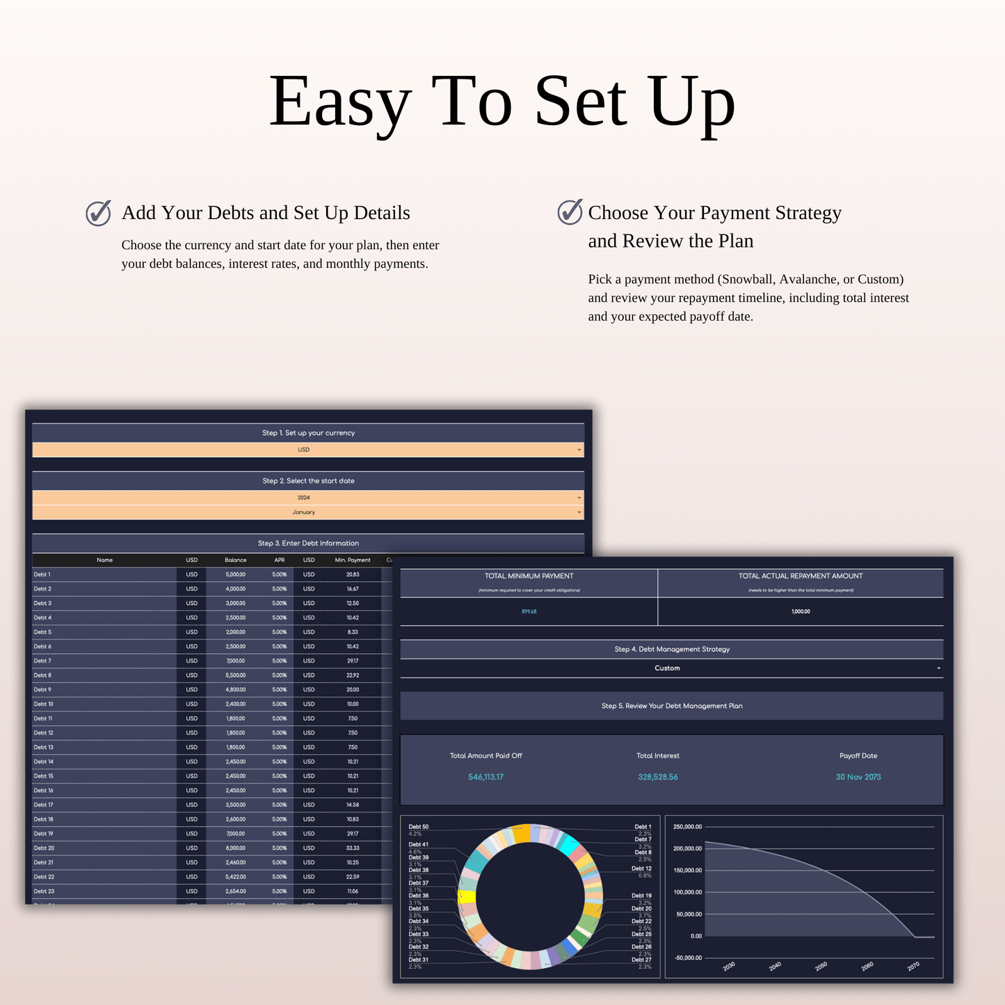 Debt Payoff Tracker | Excel & Google Sheets (Dark Theme) Keyzai