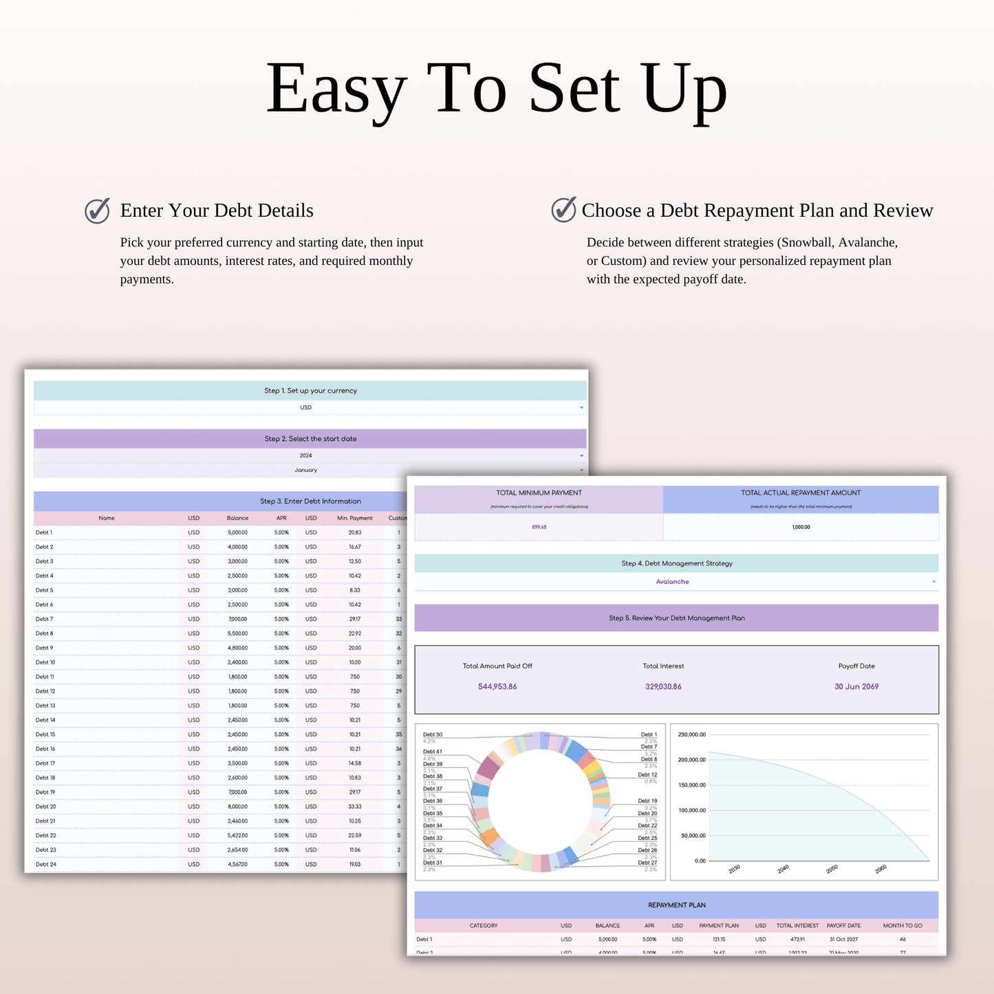 Debt Tracker Spreadsheet Template Excel & Google Sheets (Rainbow Theme) Keyzai