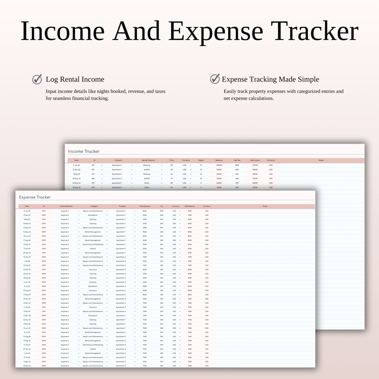 Airbnb Income and Expense Spreadsheet for Hosts & Property Managers in Excel & Google Sheets