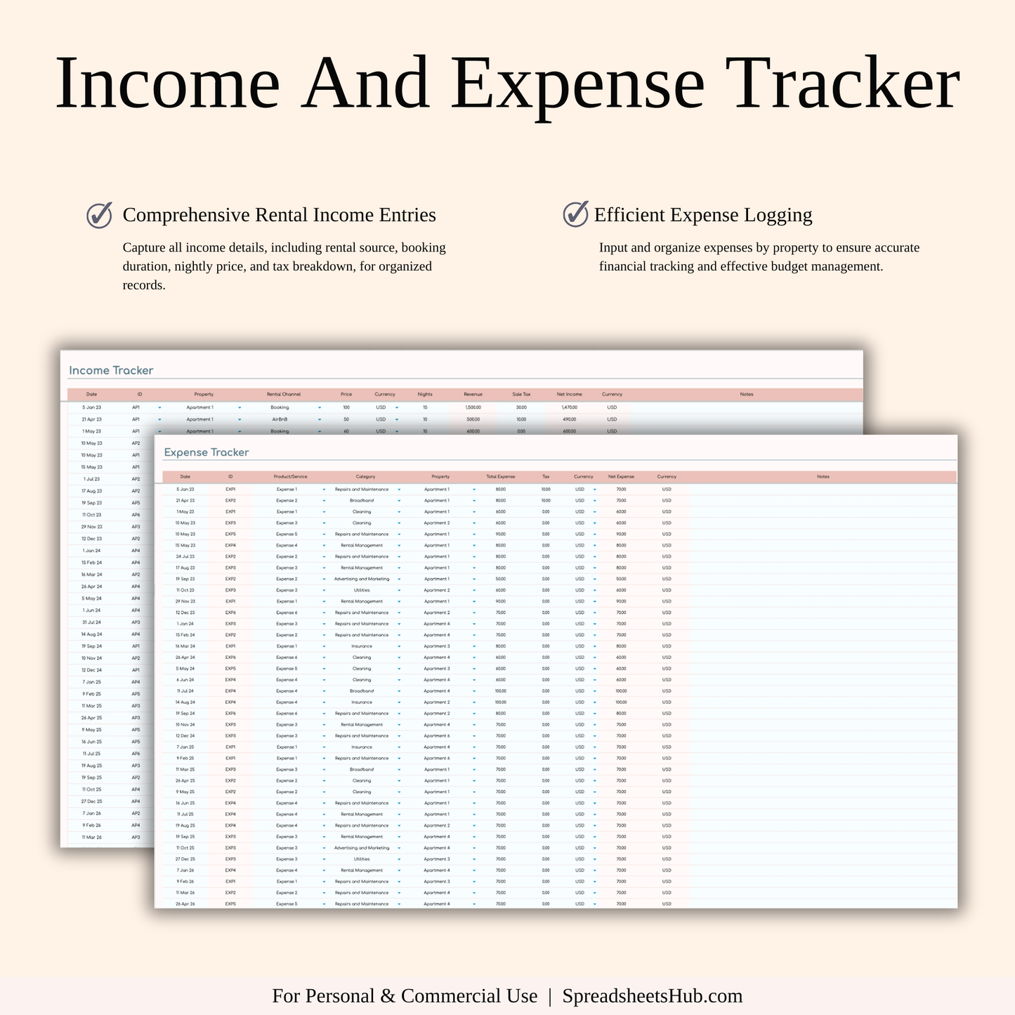 PLR - Rental Property Income & Expense Spreadsheet Keyzai