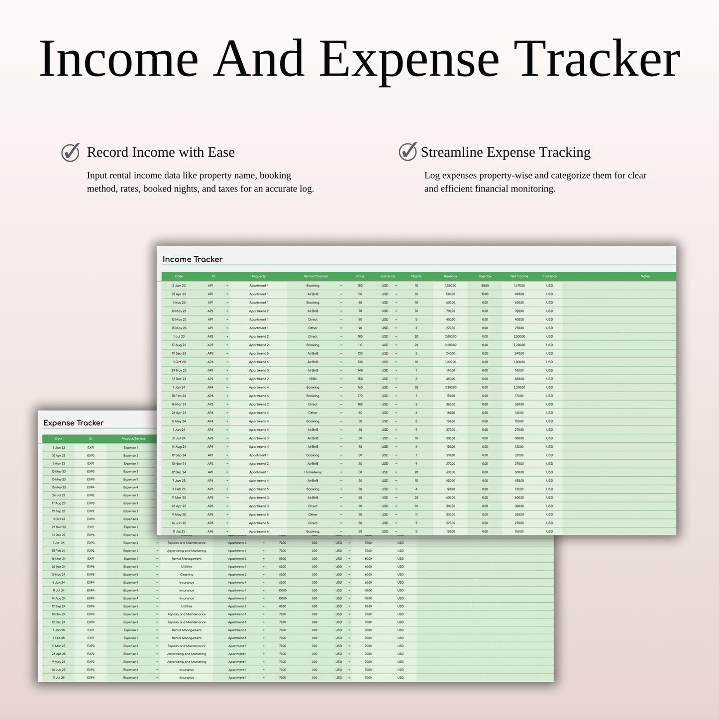 Zillow Property Management | Income & Expense Tracker (Green Theme) Keyzai