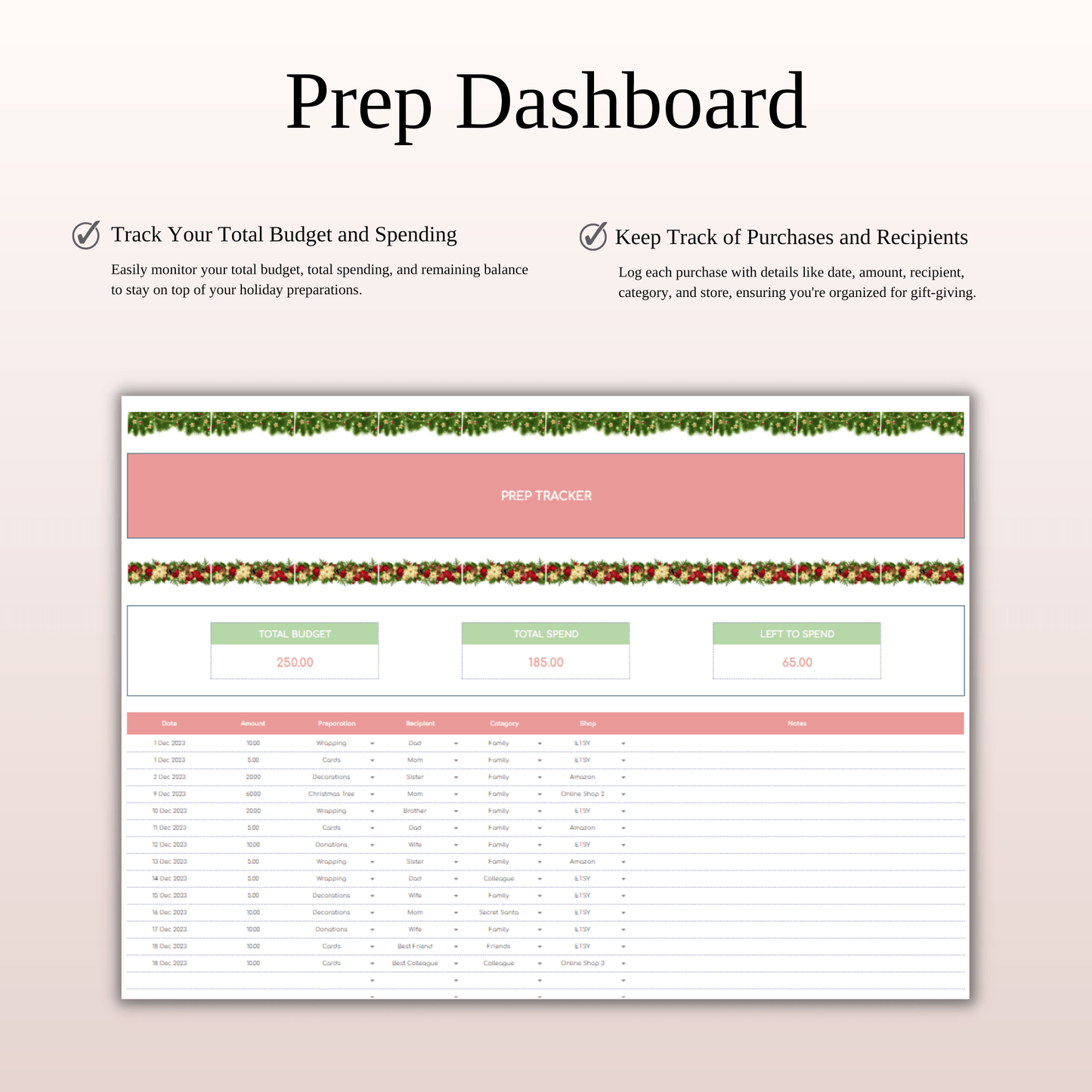 Christmas Planner Spreadsheet for Google Sheets & Excel Keyzai