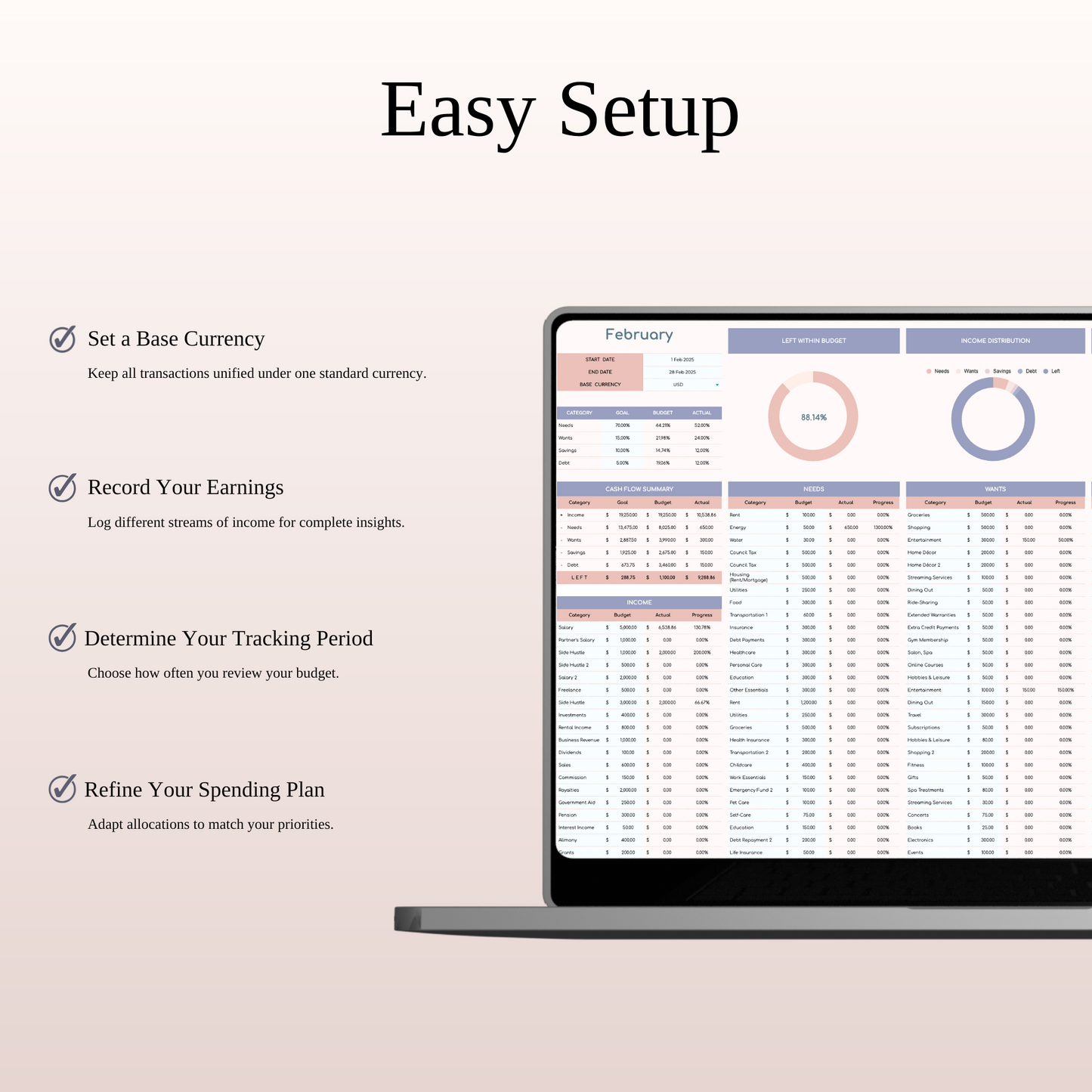 70/15/10/5 Budget Spreadsheet Template | Excel & Google Sheets Keyzai