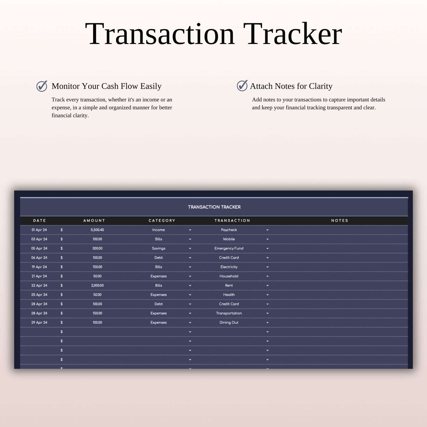 Budget Planner | Monthly Finance Tracker, Excel & Google Sheets (Dark Theme) Keyzai