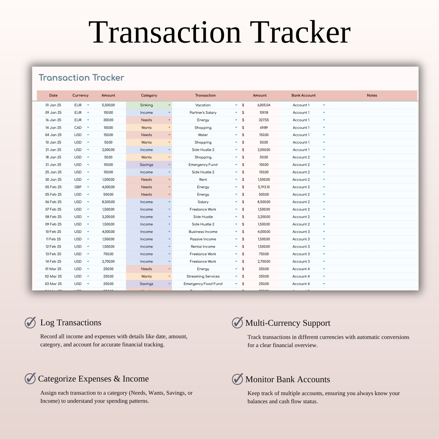 Annual 50/30/20 Budget Spreadsheet Template for Excel & Google Sheets Keyzai